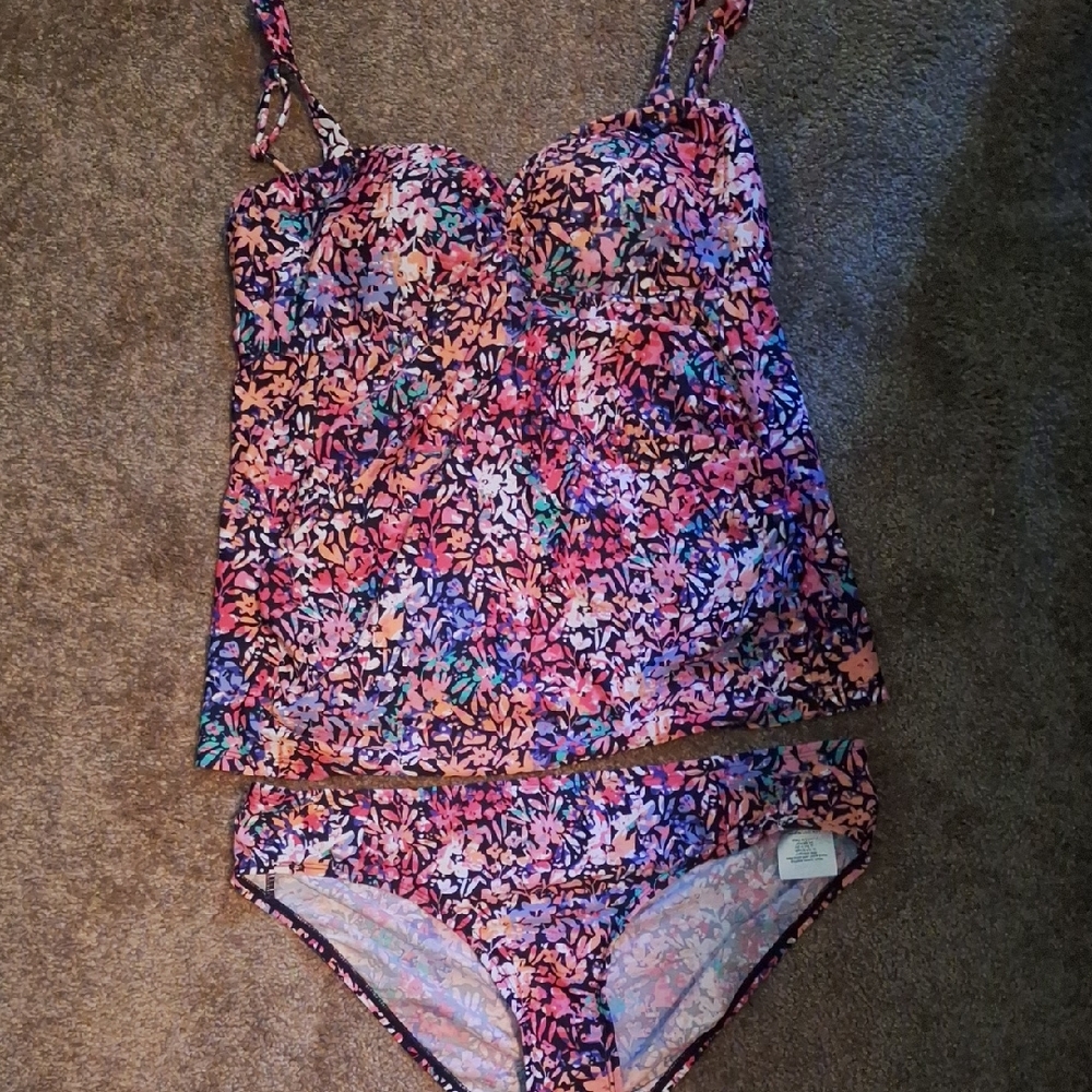 Motherhood Pink and Blue Floral One Piece Swimsuit